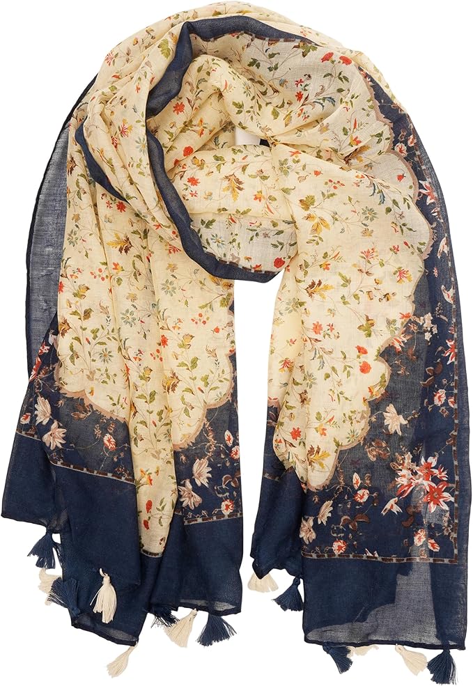 YOUR SMILE Large Boho Scarf for Women Lightweight Floral Printed Scarves Fall Winter Fashion Fringed Shawl wraps