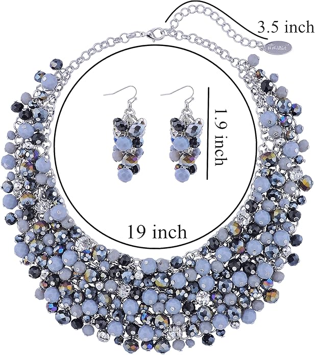 Bocar Fashion Crystal Chunky Collar Statement Necklace Earring Set for Women Gift (NK-10260)