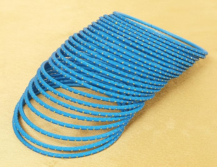 Touchstone Indian Bollywood Trending Fashion Handcrafted Beautifully Trimmed Edges Textured Golden Dots Designer Jewelry Bangle Bracelets. Set of 24 for Women.