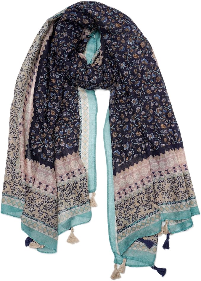 YOUR SMILE Large Boho Scarf for Women Lightweight Floral Printed Scarves Fall Winter Fashion Fringed Shawl wraps