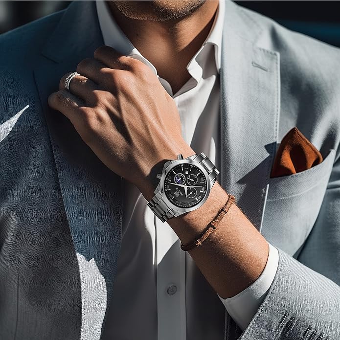 BY BENYAR Mens Watches Analog Quartz Chronograph Waterproof Wrist Watches for Men Fashion Business Work Casual Sport Designer Dress Watch with Calendar Elegant Gifts for Men