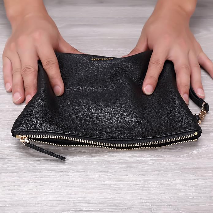 DORIS&JACKY Lambskin Leather Wristlet Clutch Purse for Women Soft Designer Slim Cell Phone Pouch Bag with Detachable Strap