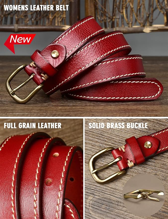 Womens Belts for Jeans 1.1" Width Ladies Belts for Dresses Full Grain Leather Gold Buckle Belt Gift Box