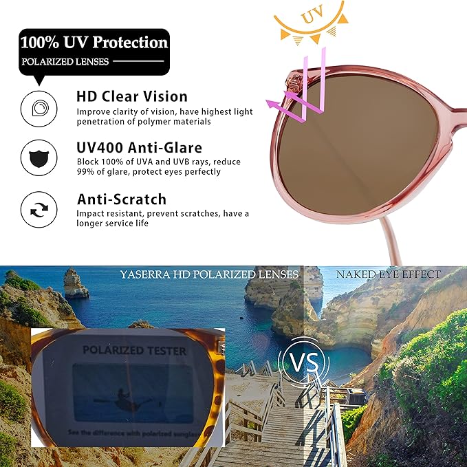 Vintage Round Polarized Sunglasses for Women Men Classic Retro Trendy Designer Style Sun Glasses UV400 Protection