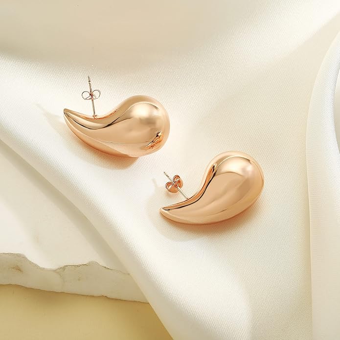 Apsvo Chunky 14K Gold Plated Hoop Earrings for Women, Lightweight Waterdrop Hollow Open Hoops, Hypoallergenic Dupes Earrings
