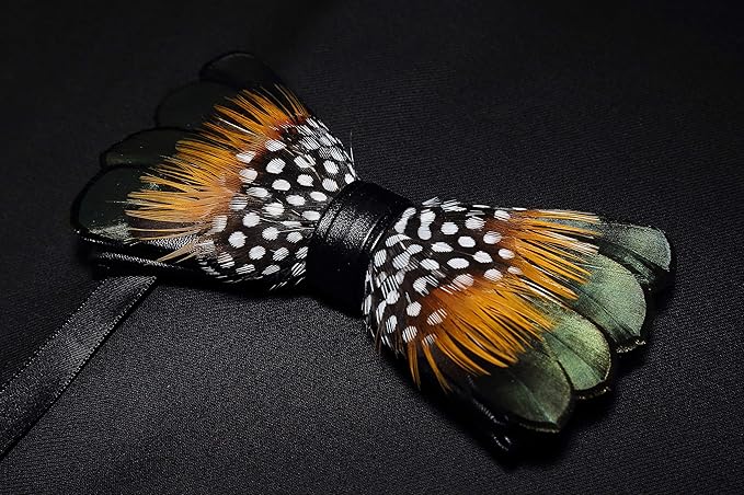 RBOCOTT Handmade Feather Pre-tied Bow tie and Brooch Sets for Men