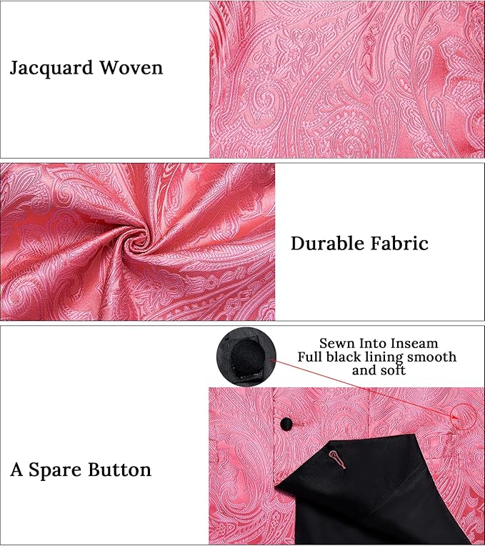 DiBanGu Mens Paisley Suit Vest Silk Jacquard Waistcoat and Necktie Set Formal Shawl Collar Dress Vest 7PCS for Wedding Party