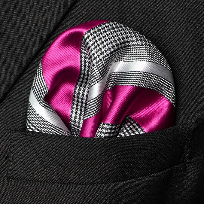 JEMYGINS Mens Striped Tie and Lapel Pin Necktie Pocket Square and Tie Clip Sets for Business Casual 4PCS