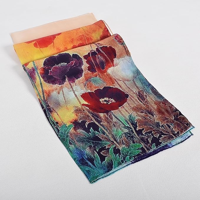 100% Mulberry Silk Scarf for Women Neck Oblong Headscarves Long Floral Print Lightweight Silk Wraps Shawls 67"*20"