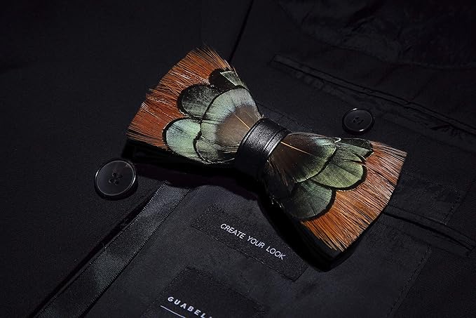 RBOCOTT Handmade Feather Pre-tied Bow tie and Brooch Sets for Men