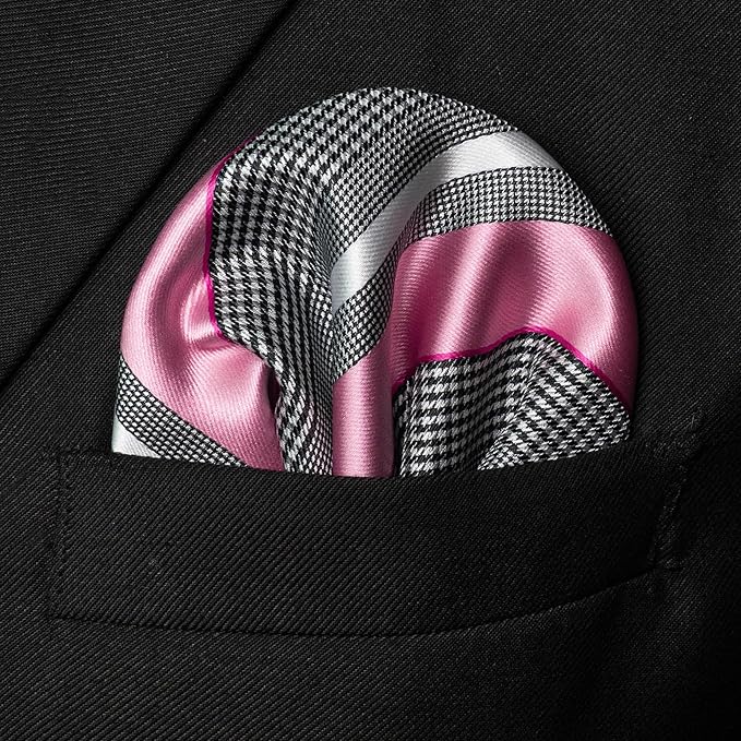 JEMYGINS Mens Striped Tie and Lapel Pin Necktie Pocket Square and Tie Clip Sets for Business Casual 4PCS