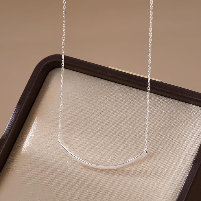 SLUYNZ Solid 925 Sterling Silver Minimalist Bar Choker Necklace for Women Teens Curved Tube Bar Pendant Necklace