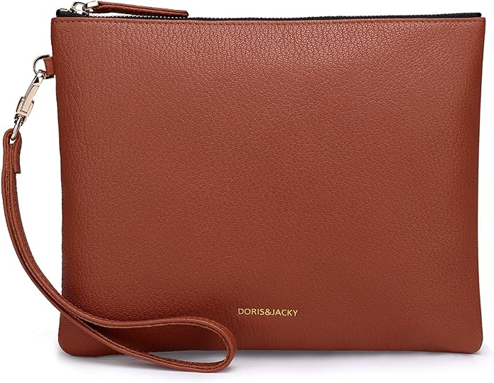 DORIS&JACKY Lambskin Leather Wristlet Clutch Purse for Women Soft Designer Slim Cell Phone Pouch Bag with Detachable Strap