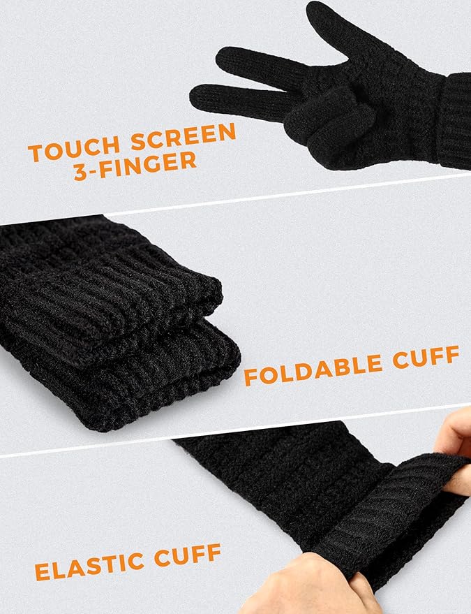 AURUZA Women's Winter Gloves Knit Touch Screen Soft Warm Elastic Full Fingers Glove for Cold Weather One Size Men