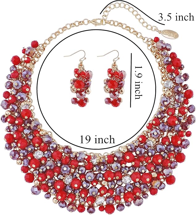 Bocar Fashion Crystal Chunky Collar Statement Necklace Earring Set for Women Gift (NK-10260)
