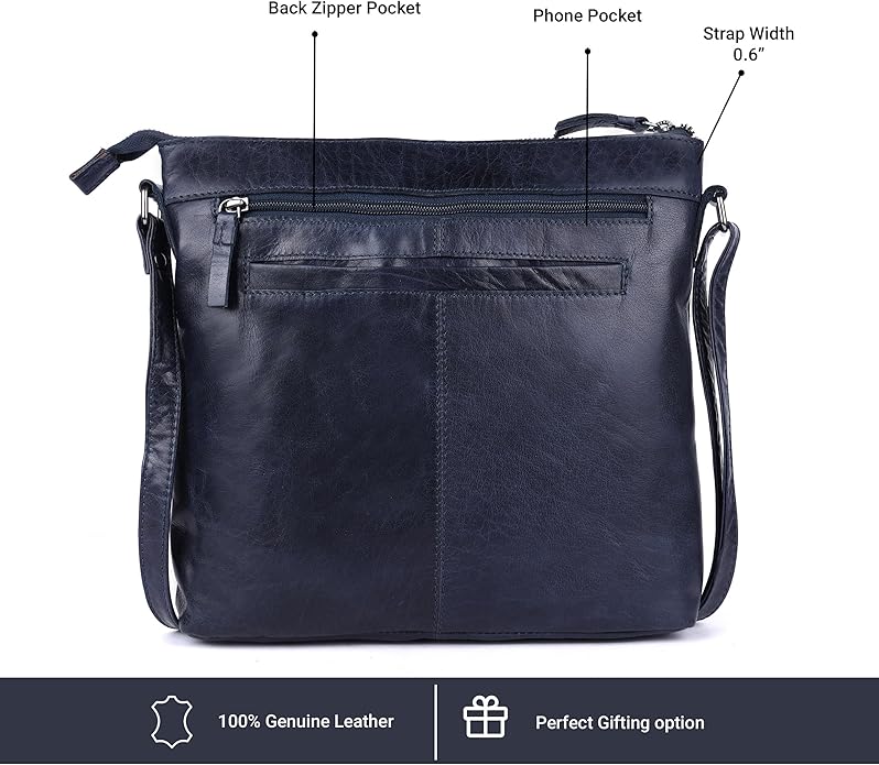Olga Women's Extra-Large Genuine Leather Crossbody Purse – Soft Triple-Zip Shoulder Bag
