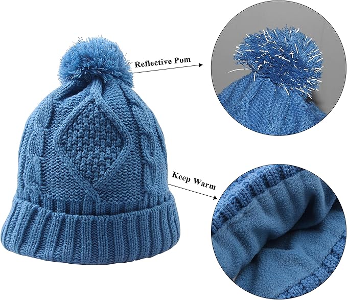 Winter Hat Gloves Scarf Set for Women, Cable Knit Beanie Pom Cap Touch Screen Glove Long Scarf 3PCS Winter Gift for Women Men
