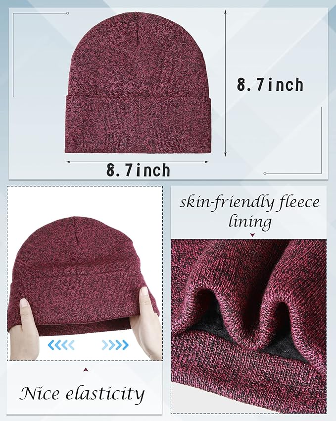 SATINIOR 6 Pcs Winter Knit Beanie Hat Scarf Touchscreen Gloves Set Warm Skull Cap Gifts for Men Women(Navy Blue, Wine Red)