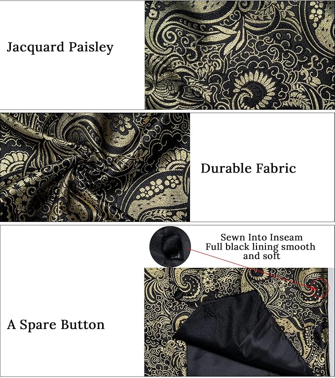 DiBanGu Mens Paisley Suit Vest Silk Jacquard Waistcoat and Necktie Set Formal Shawl Collar Dress Vest 7PCS for Wedding Party