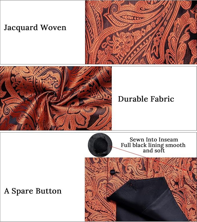 DiBanGu Mens Paisley Suit Vest Silk Jacquard Waistcoat and Necktie Set Formal Shawl Collar Dress Vest 7PCS for Wedding Party