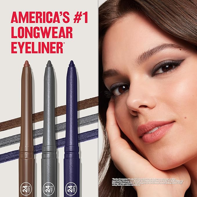 Revlon ColorStay Pencil Waterproof Eyeliner, Smudge-Proof, Eye Makeup with Built-In Sharpener, 201 Black, 0.01 oz