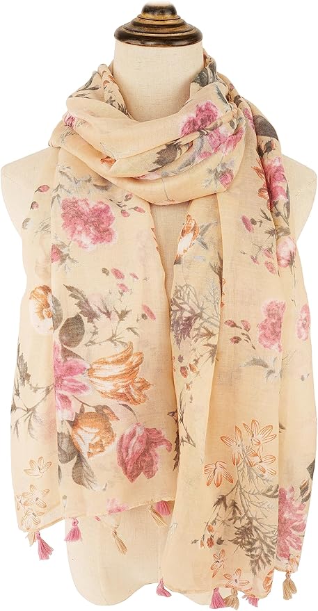 YOUR SMILE Large Boho Scarf for Women Lightweight Floral Printed Scarves Fall Winter Fashion Fringed Shawl wraps