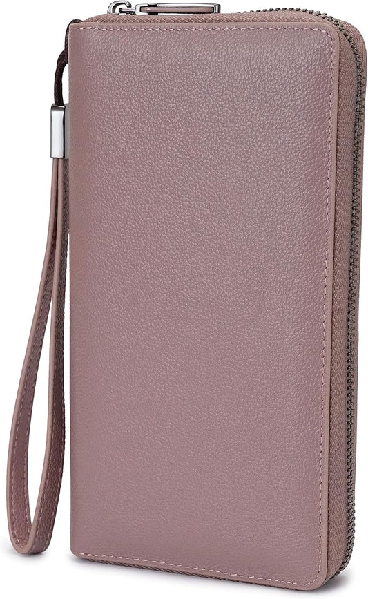 Bveyzi Women RFID Blocking Wallet Leather Zip Around Phone Clutch Large Capacity Ladies Travel Purse Wristlet | RFID Blocking, Zip Around, Large Capacity