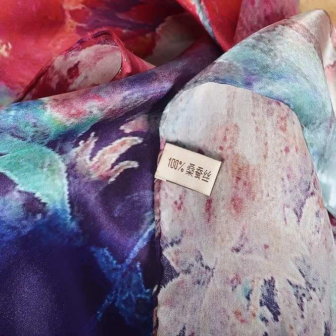100% Mulberry Silk Scarf for Women Neck Oblong Headscarves Long Floral Print Lightweight Silk Wraps Shawls 67"*20"