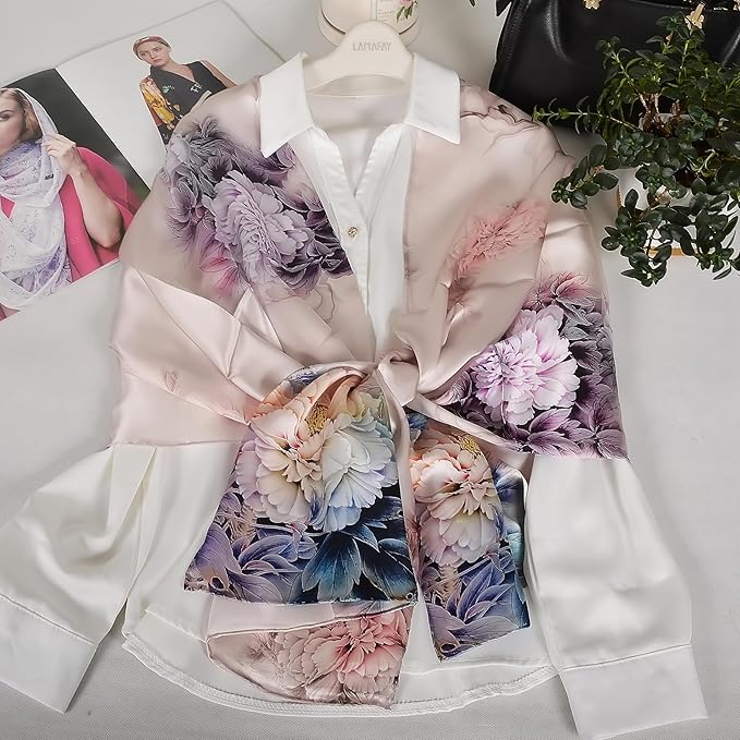 100% Mulberry Silk Scarf for Women Neck Oblong Headscarves Long Floral Print Lightweight Silk Wraps Shawls 67"*20"