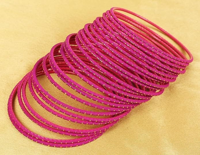 Touchstone Indian Bollywood Trending Fashion Handcrafted Beautifully Trimmed Edges Textured Golden Dots Designer Jewelry Bangle Bracelets. Set of 24 for Women.