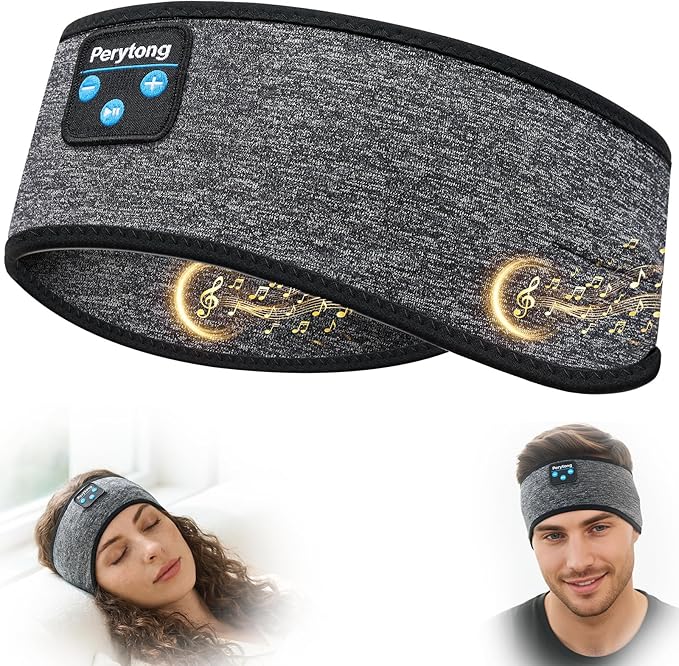 Perytong Sleep Headband Headphones Bluetooth 5.4, Sleeping Headphones Wireless for Side Sleepers, Over-Ear Headphones with HD Stereo Speakers, Sports Headband Eye Mask for Sleeping Yoga Workout