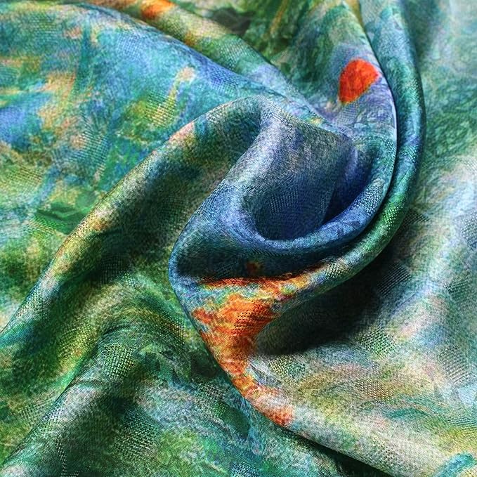 100% Mulberry Silk Scarfs for Women Floral Print Satin Long Scarf for Headscarf Hair Wraps Shawl with Gift Packed