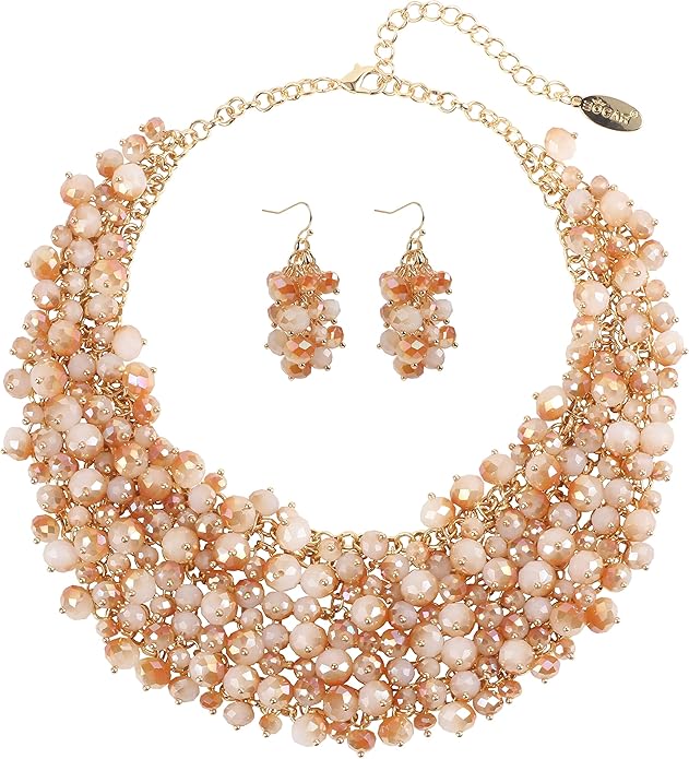 Bocar Fashion Crystal Chunky Collar Statement Necklace Earring Set for Women Gift (NK-10260)