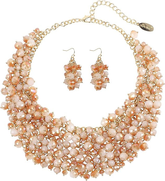 Bocar Fashion Crystal Chunky Collar Statement Necklace Earring Set for Women Gift (NK-10260)