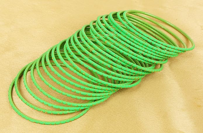 Touchstone Indian Bollywood Trending Fashion Handcrafted Beautifully Trimmed Edges Textured Golden Dots Designer Jewelry Bangle Bracelets. Set of 24 for Women.