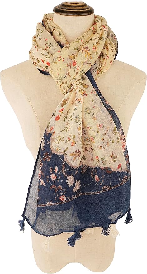 YOUR SMILE Large Boho Scarf for Women Lightweight Floral Printed Scarves Fall Winter Fashion Fringed Shawl wraps