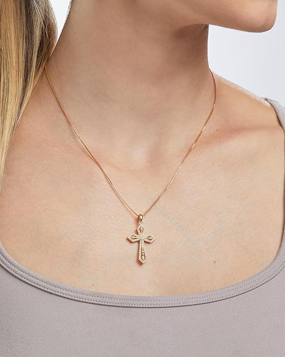 Milla 14K Gold Plated Cross Necklace for Women, Silver Cross Necklaces for Women, 18 inches Chain with Cross Pendant