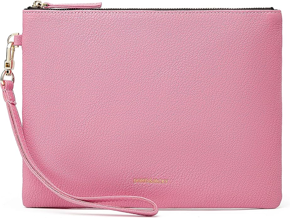 DORIS&JACKY Lambskin Leather Wristlet Clutch Purse for Women Soft Designer Slim Cell Phone Pouch Bag with Detachable Strap