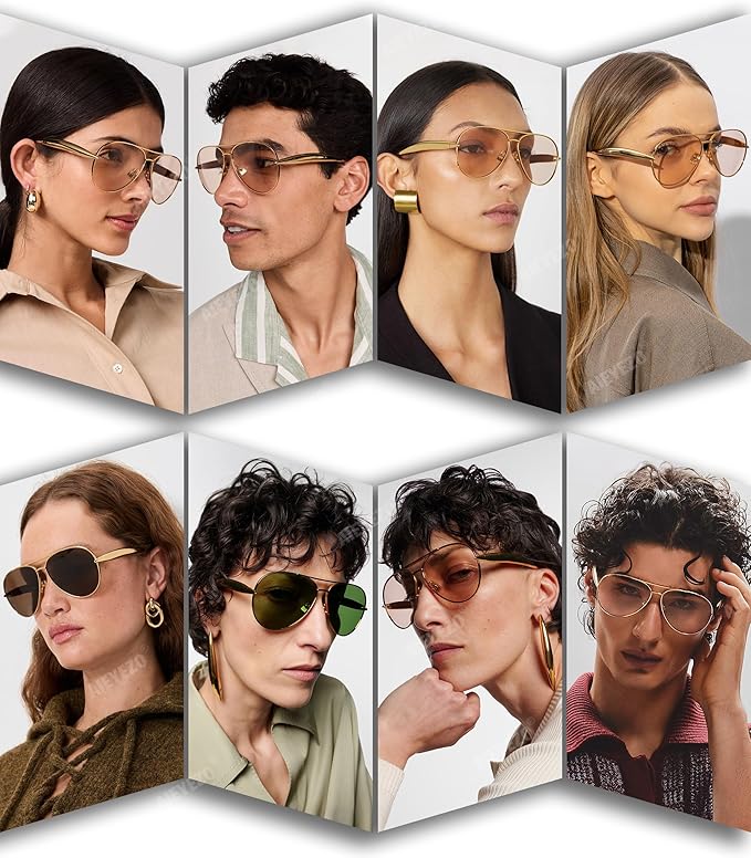 AIEYEZO Gold Aviator Sunglasses for Women Men Oversized Thick Frame Sun Glasses Fashion Retro Sardine Pilot Shades