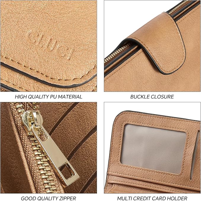 CLUCI Wallet For Women PU Leather RFID Blocking Womens Wallet Bifold Card Holder with ID Window Gifts for Women Birthday | RFID Blocking, Designer, Trifold, Card Holder, ID Window
