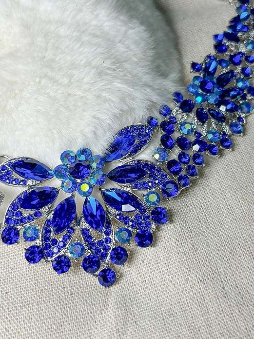Women Jewelry Set Rhinestone Crystal Green Bride Statement Choker Necklace Teardrop Cluster Dangle Earrings Set for Wedding Party