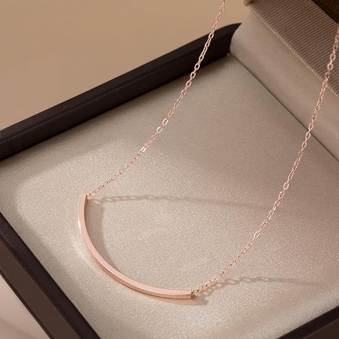 SLUYNZ Solid 925 Sterling Silver Minimalist Bar Choker Necklace for Women Teens Curved Tube Bar Pendant Necklace