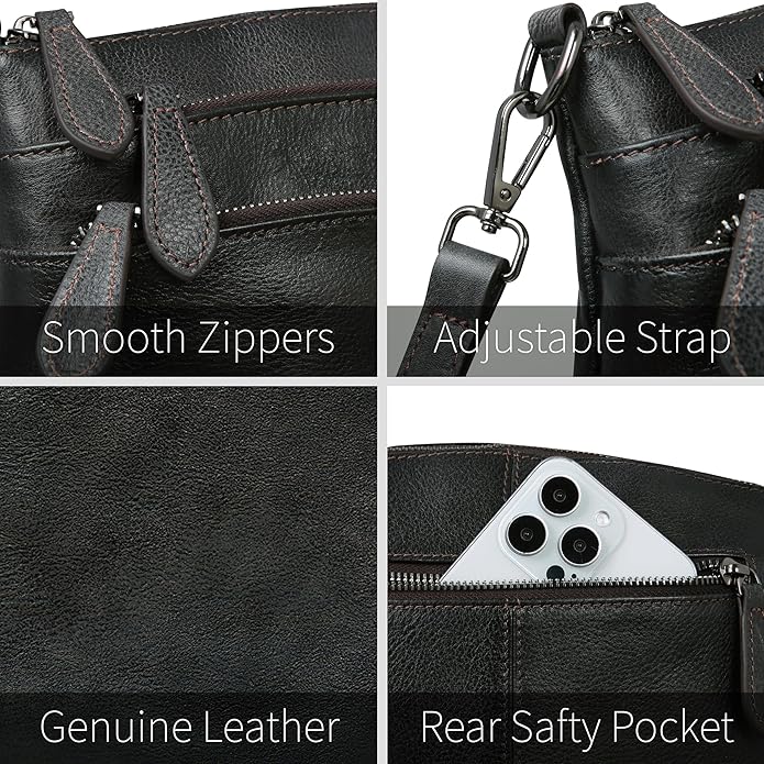 HESHE Crossbody Bags for Women Genuine Leather Purses with Multi-Pockets Vintage Ladies Small Shoulder Satchel Bag