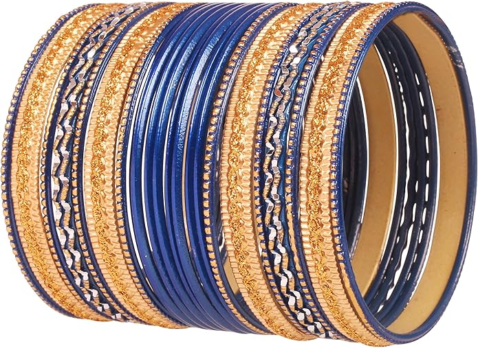 Touchstone Indian Metal Bangles for Women Gold Alloy Bracelets desi 2 Dozen Bangle Collection Bollywood Women's Jewelry Set Multi Stacking Wide Chunky Textured Golden Set of 24 in Gold or White Tone