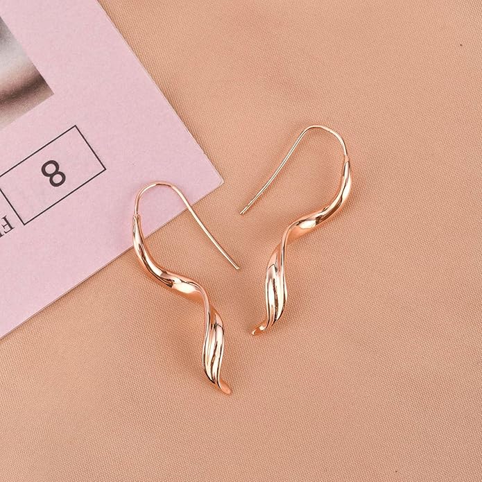 14K Gold Hoop Earrings for Women, Hypoallergenic Spiral Threader Gold Plated Dangle Earrings Fashion Jewelry，Gift for Women