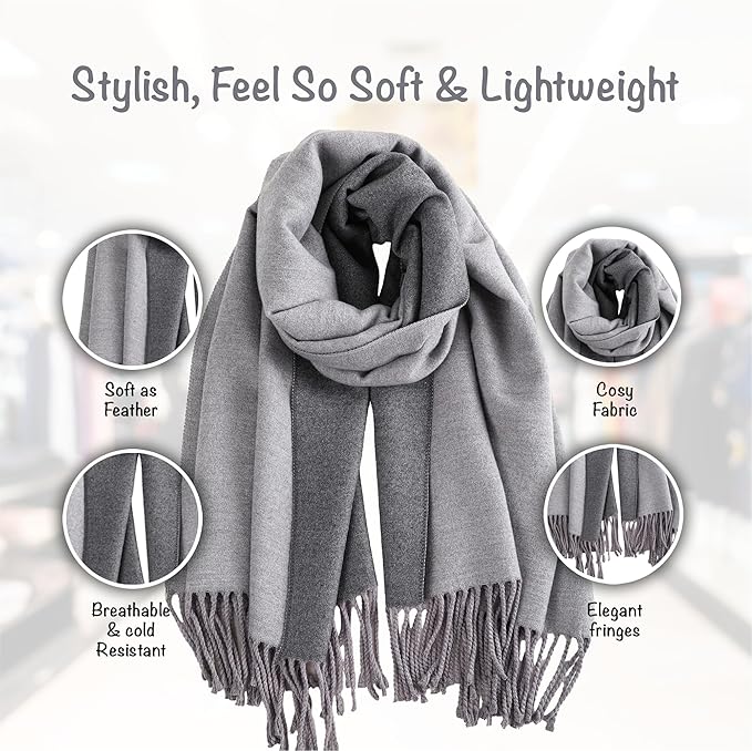 Winter Scarf for Women-Reversible Scarf with Cashmere-Like Softness 70x200cm - Warm Shawl Wrap -Pashmina Shawls Wrap