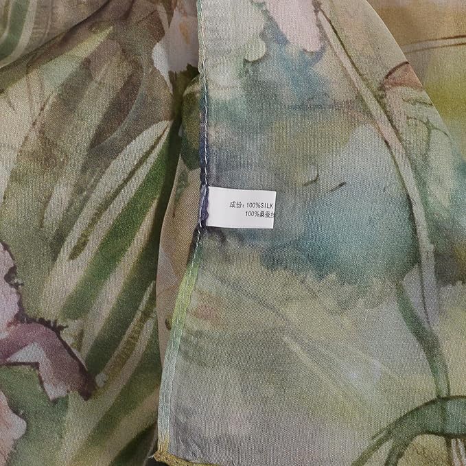 100% Mulberry Silk Women's Neck Silk Scarf-Lightweight Shawl,FLoral Print Beach Silk Wrap-Scarves for Photography