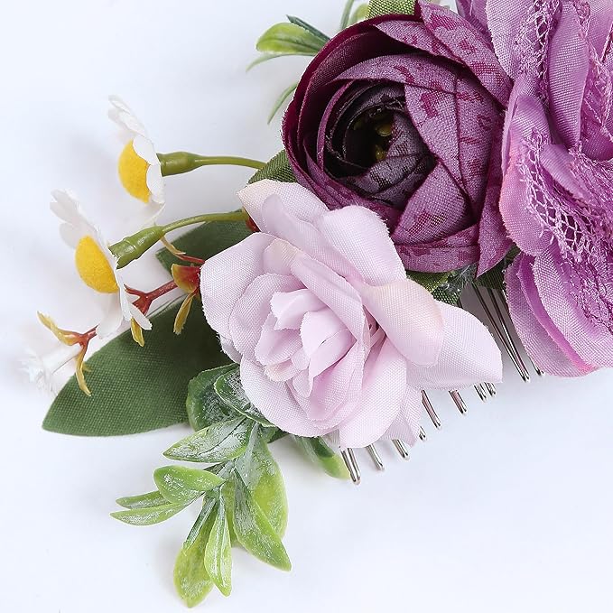 Flower Hair Clip for Women - Elegant Hair Accessory for Wedding, Party & Daily Wear (Purple 2)