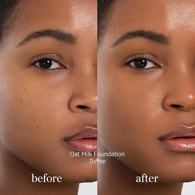 Ere Perez - Natural Oat Milk Liquid Foundation | Breathable, Buildable, Med-Full Coverage, Dewy | Peach Extract, Vitamin E | Vegan, Cruelty-Free, Clean Beauty (Toffee | Med-Dark Warm, 1 fl oz | 30 ml)