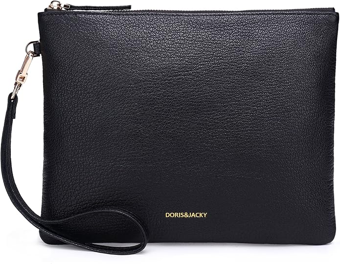 DORIS&JACKY Lambskin Leather Wristlet Clutch Purse for Women Soft Designer Slim Cell Phone Pouch Bag with Detachable Strap
